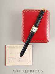 Cartier Must Tank SM 5057001 Quartz Cal. 057 SV925 Leather Strap with Genuine GP Buckle Arabic CC Dial Box Warranty (1996) Overhauled and Finished to Like New