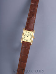Cartier Must Tank LM 590005 Quartz Caliber 90 SV925 Leather Strap with Genuine D-buckle (GP) Ivory Roman Dial (SWISS Marking) Overhauled