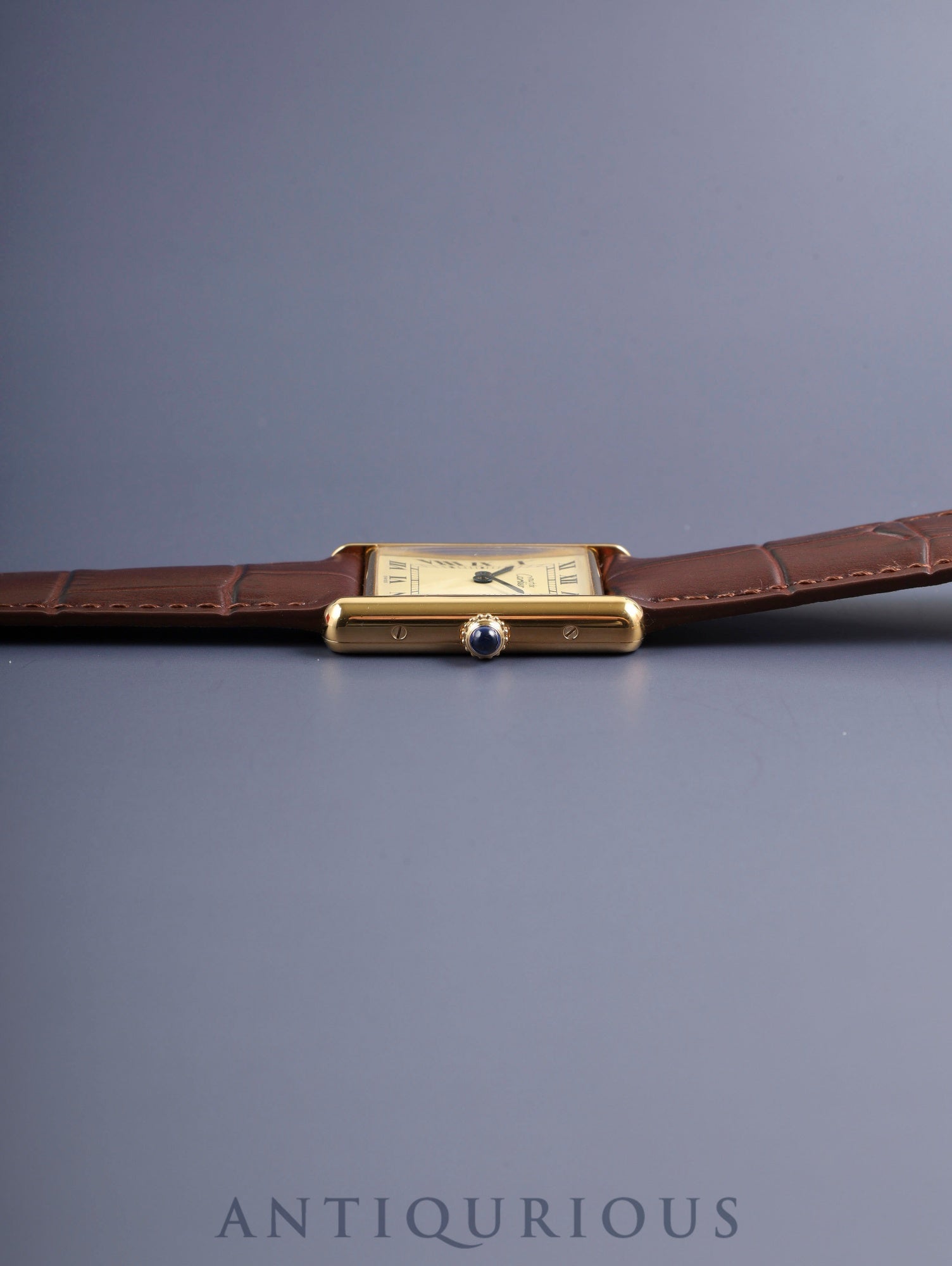 Cartier Must Tank LM W1002754 / 590005 Quartz Caliber 90 SV925 Leather Strap with Genuine D-buckle (GP) Ivory Roman Dial (SWISS Marking) Circa 1982-1995 Box Overhauled