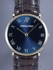 Audemars Piguet Ultra-Thin Anniversary Edition 15116PT / O / 0022CR / 01 Manual Winding Cal.2003/2 PT950 Leather Original Buckle (750WG) Navy Roman Dial (SWISS MADE) Overhauled