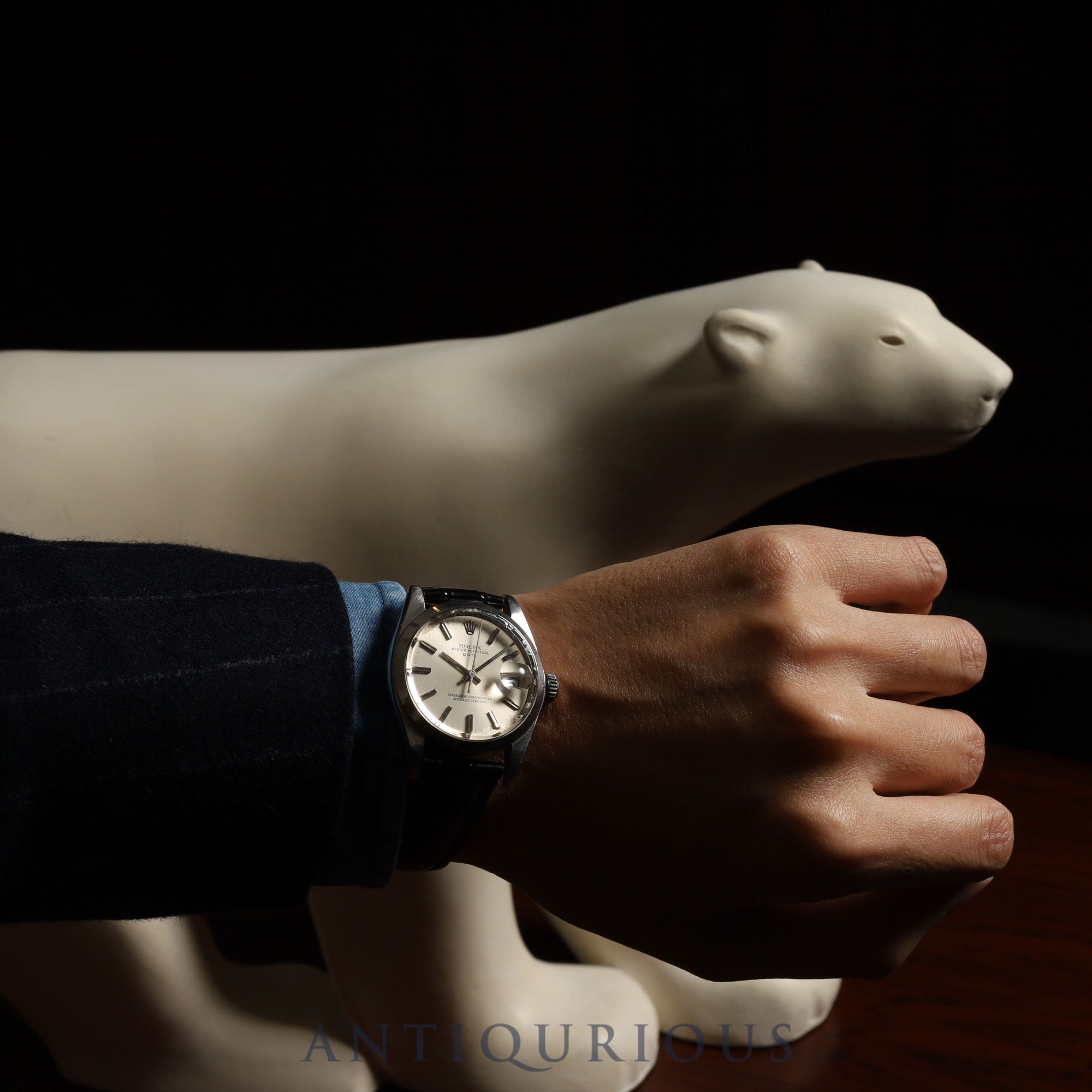 ロレックス  オイスターパーペチュアルデイト 1500 自動巻き Cal.1570 SS 革 社外尾錠（SS）シルバー文字盤 36mm 53番台（1977年）オーバーホール済み