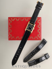 カルティエ マストタンク SM 手巻き SV925  Cal.2512-1 革 純正尾錠（GP） ブラックローマン文字盤（SWISS表記）箱 純正革ベルト オーバーホール済み 新品仕上げ済み