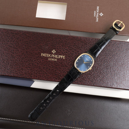 Patek Philippe Golden Ellipse 3848J-062 Manual winding Cal.215 750YG Genuine leather strap Genuine buckle (750) Diamond 12P Blue dial Box Archive (1991)