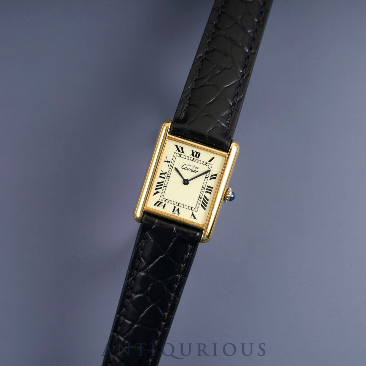 Cartier Must Tank LM 6 182065 Manual Winding Caliber 78-1 SV925 Leather Strap with Genuine GP Buckle Ivory Roman Dial Overhauled