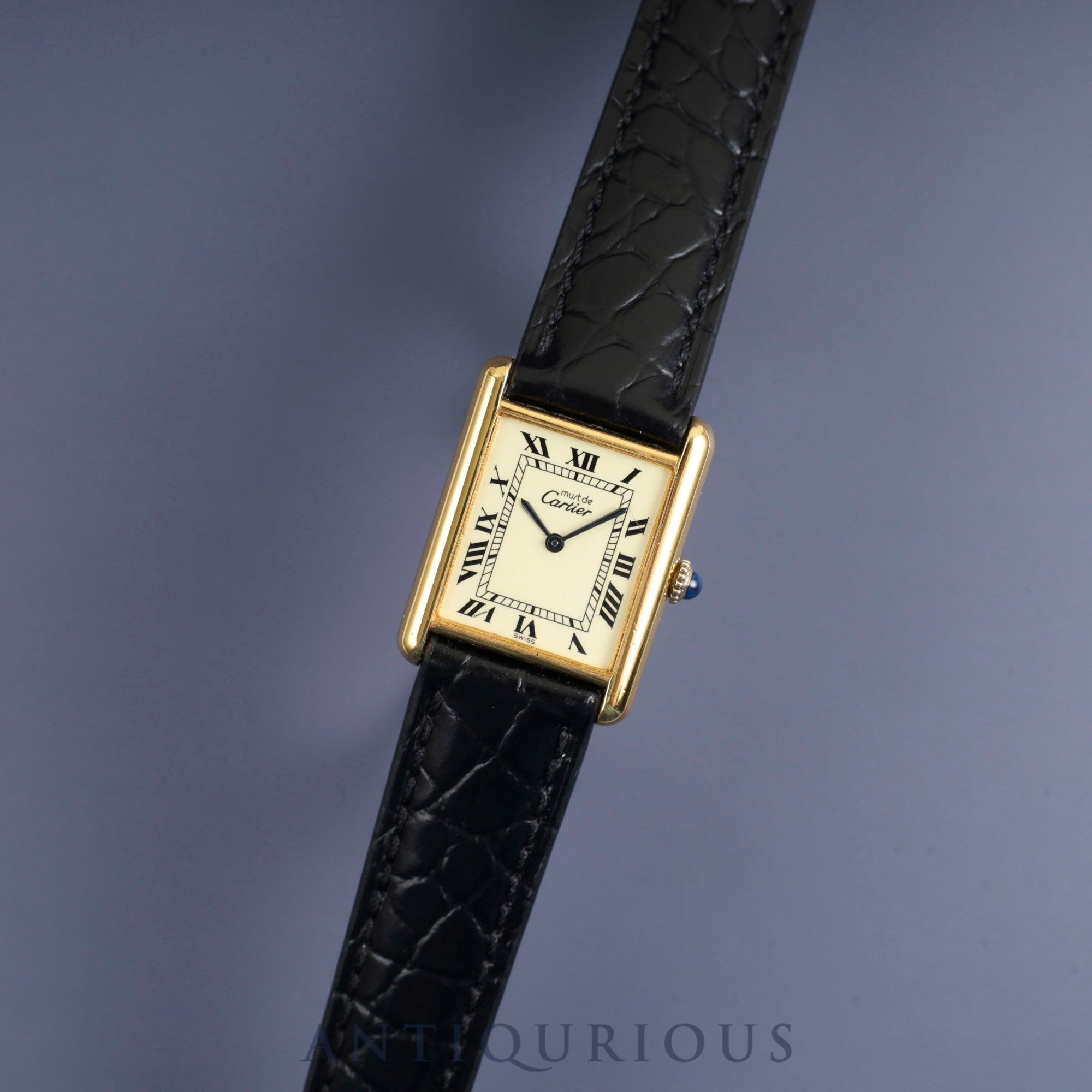 Cartier Must Tank LM 6 182065 Manual Winding Caliber 78-1 SV925 Leather Strap with Genuine GP Buckle Ivory Roman Dial Overhauled