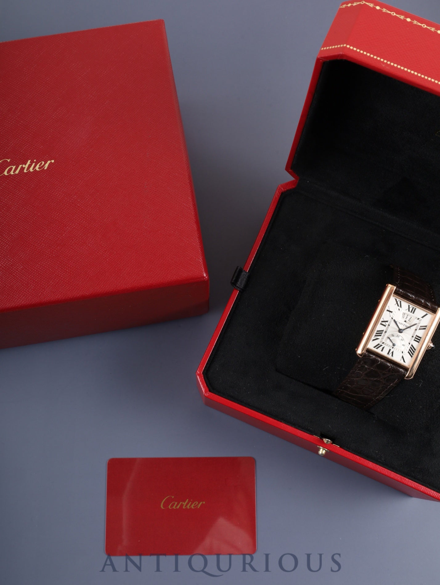 カルティエ タンクルイカルティエ XL W1560003 / 3185 自動巻き Cal.9753MC AU750（PG） 革 純正Dバックル（AU750）PG シルバーギョーシェ文字盤 箱 保証書（2017年） オーバーホール済み
