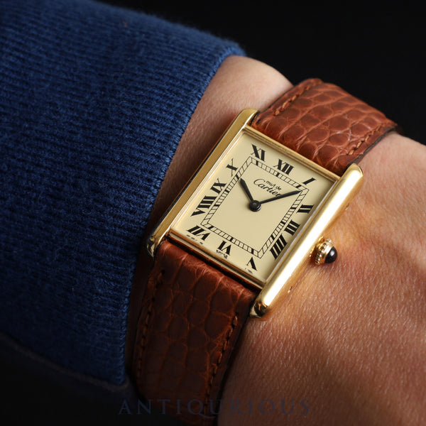 カルティエ マストタンク LM 手巻き Cal.78-1 SV925 純正革ベルト 純正尾錠（GP）アイボリーローマン文字盤 カルティエ修理明細 オーバーホール済み 新品仕上げ済み