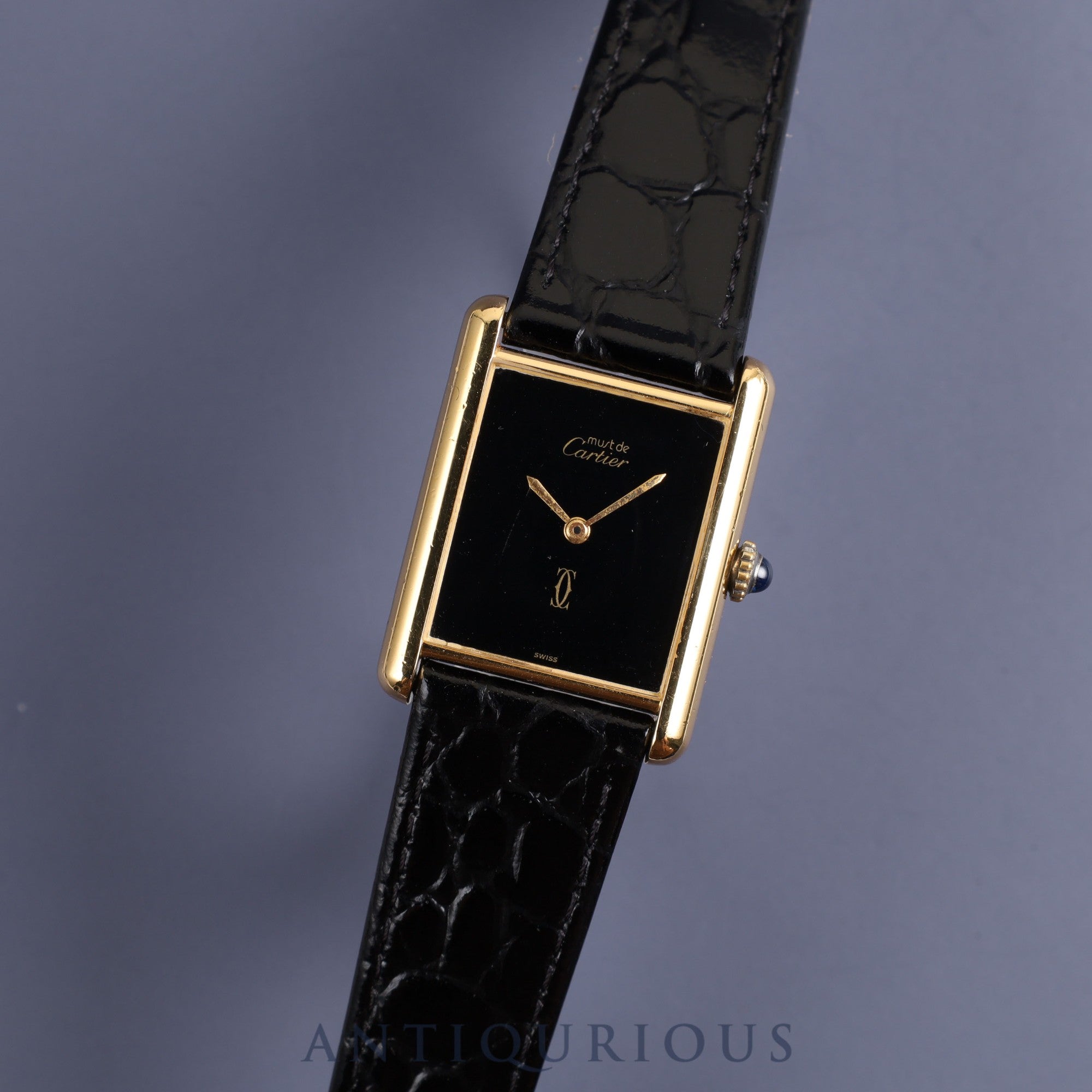 Cartier Must Tank LM Manual winding Cal.78-1 SV925 Leather Genuine buckle (GP) Black onyx dial Overhauled and re-plated