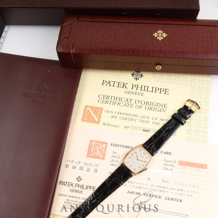 PATEK・PHILIPPE パテック・フィリップ GONDOLO ゴンドーロ 3842 手巻き Cal.177 PG 革 純正尾錠（750）シルバー文字盤 箱 ケース 保証書（2000年）