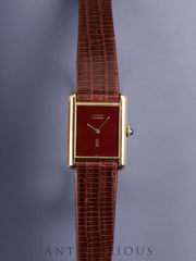 カルティエ マストタンク LM 手巻き Cal.78-1 SV925 革 純正尾錠（GP） ガーネットダイアル ボルドー文字盤（SWISS表記） 箱 オーバーホール済み