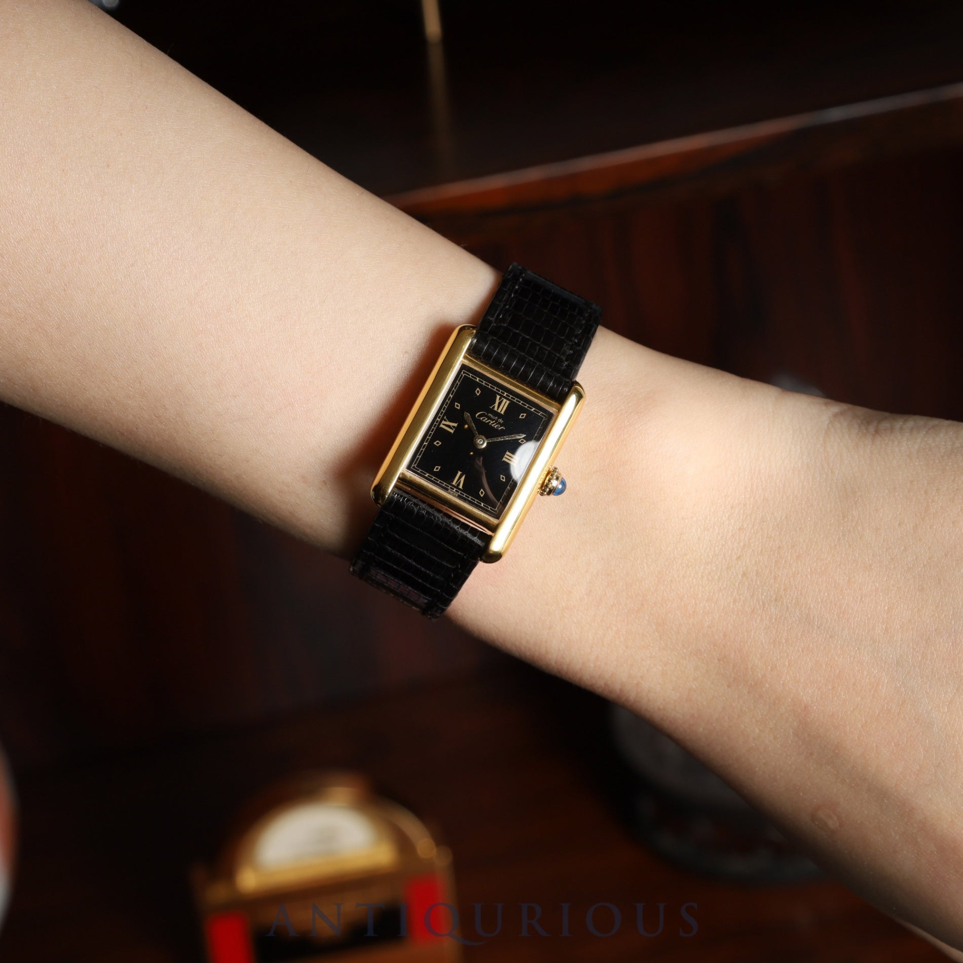 カルティエ マストタンク SM 5057001 クォーツ Cal.057 SV925 革 純正尾錠（GP） ブラック飛びローマン文字盤 1982年頃～1995年頃 オーバーホール済み 新品仕上げ済み