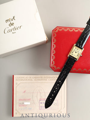 Cartier Must Tank SM W1003153 / 1613 Quartz Caliber 057 SV925 Leather Genuine Pin Buckle (GP) Ivory Roman Dial (SWISS Marking) Box Booklet Warranty (1997) Overhauled