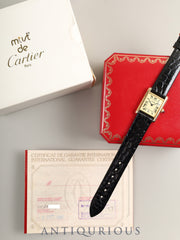 Cartier Must Tank SM W1003153 / 1613 Quartz Caliber 057 SV925 Leather Genuine Pin Buckle (GP) Ivory Roman Dial (SWISS Marking) Box Booklet Warranty (1997) Overhauled