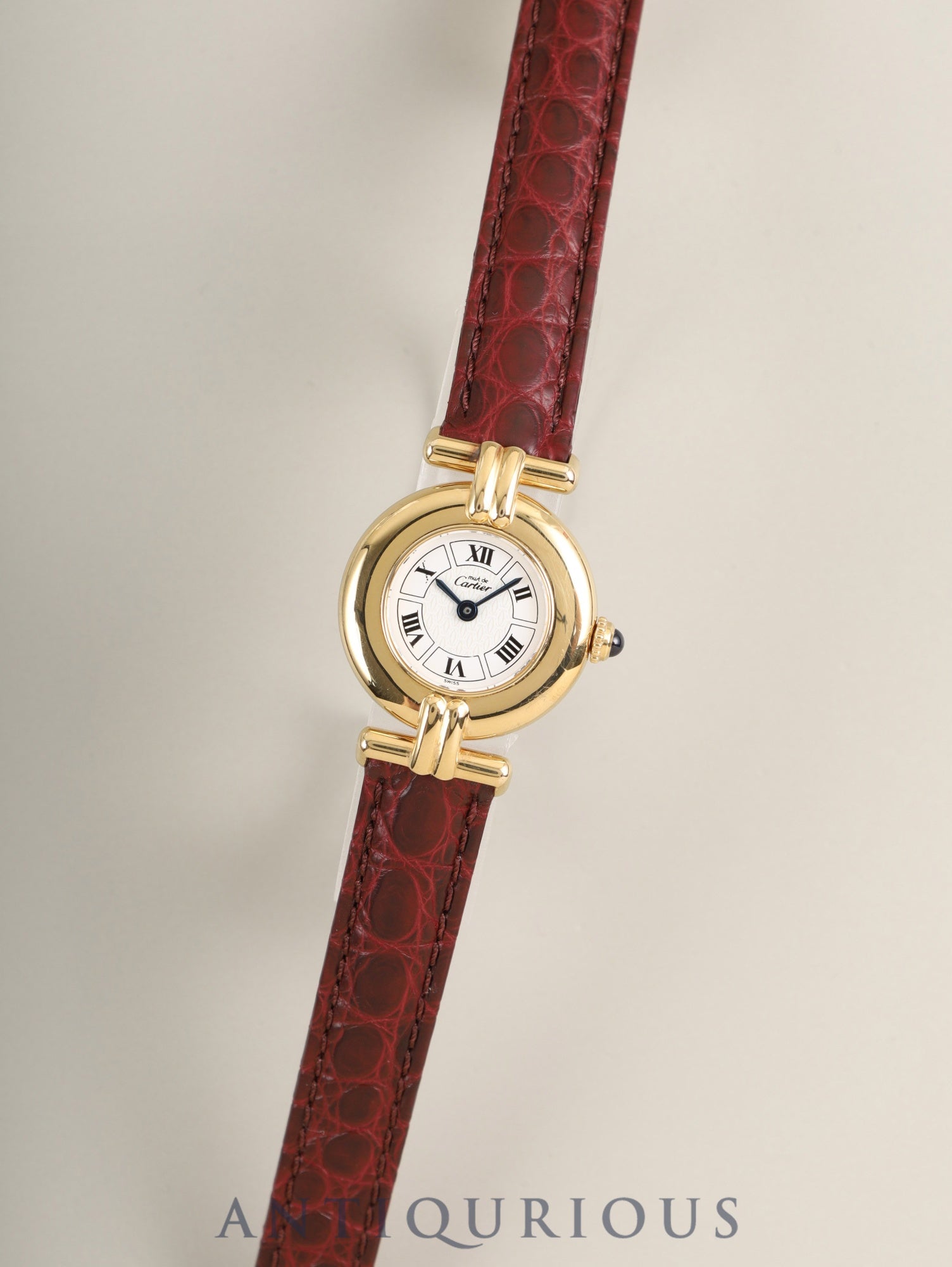 カルティエ マストコリゼ W1009954 / 1902 クォーツ Cal.90.06 SV925 革 純正Dバックル（GP） ホワイト飛びローマン文字盤 箱 冊子 保証書（1996年）オーバーホール済み