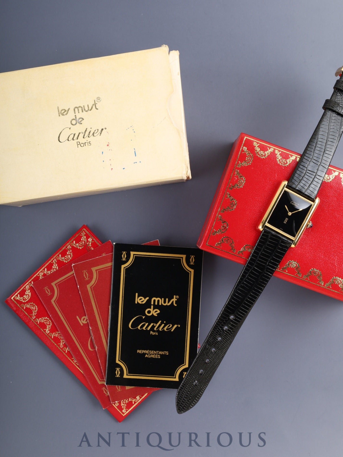 カルティエ マストタンク LM 手巻き Cal.78-1 SV925 革 純正ピンバックル（GP）オニキス文字盤（SWISS表記）オーバーホール済み 新品仕上げ済み