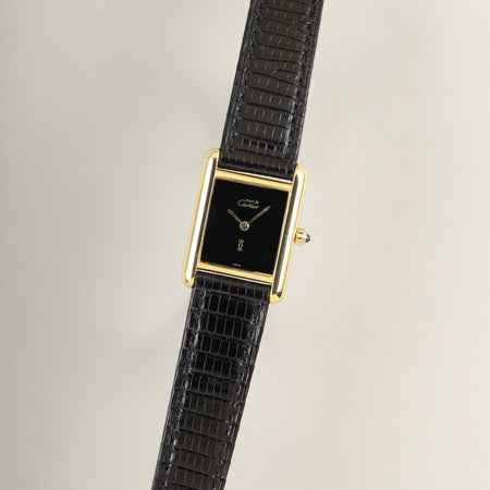 カルティエ マストタンク SM 3 66001 クォーツ Cal.66 SV925 革 純正ピンバックル（GP）オニキス文字盤（SWISS表記） オーバーホール済み 新品仕上げ済み