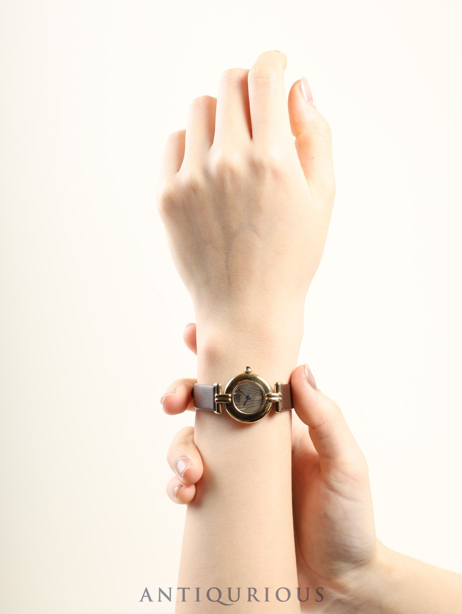 カルティエ マストコリゼ 590002 クォーツ Cal.90 SV925 革 純正ピンバックル（GP）ゴールド文字盤 オーバーホール済み