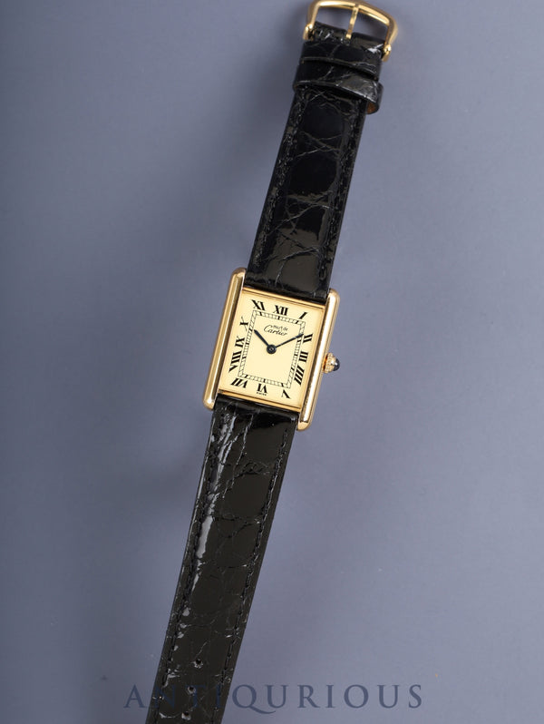 カルティエ マストタンク LM 590005 クォーツ Cal.90 SV925 革 純正ピンバックル（GP）アイボリーローマン文字盤（SWISS表記） 冊子 オーバーホール済み