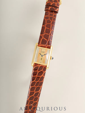 Cartier Must Tank SM Manual winding Cal.78-1 SV925 Leather Genuine Pin Buckle (GP) Stripe Trinity Dial (SWISS marking) Overhauled Polished