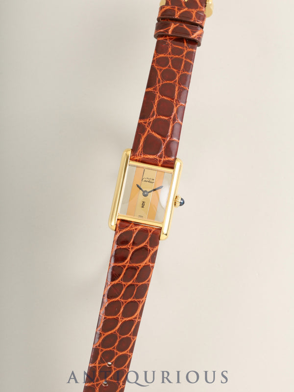 カルティエ マストタンク SM 手巻き Cal.78-1 SV925 革 純正ピンバックル（GP）ストライプトリニティ文字盤（SWISS表記） オーバーホール済み 新品仕上げ済み