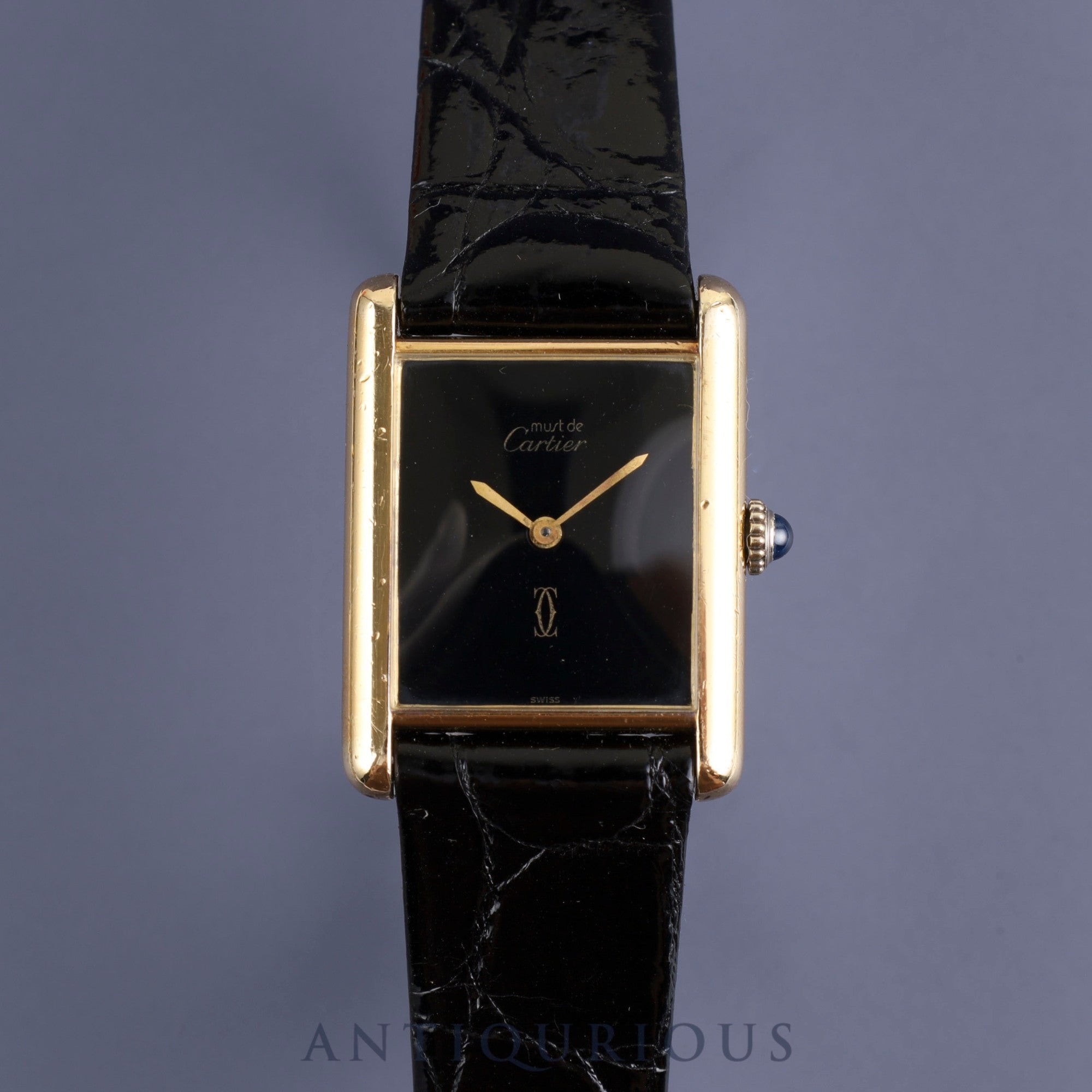 Cartier Must Tank LM Manual winding Cal.78-1 SV925 Leather Genuine buckle (GP) Onyx dial Overhauled