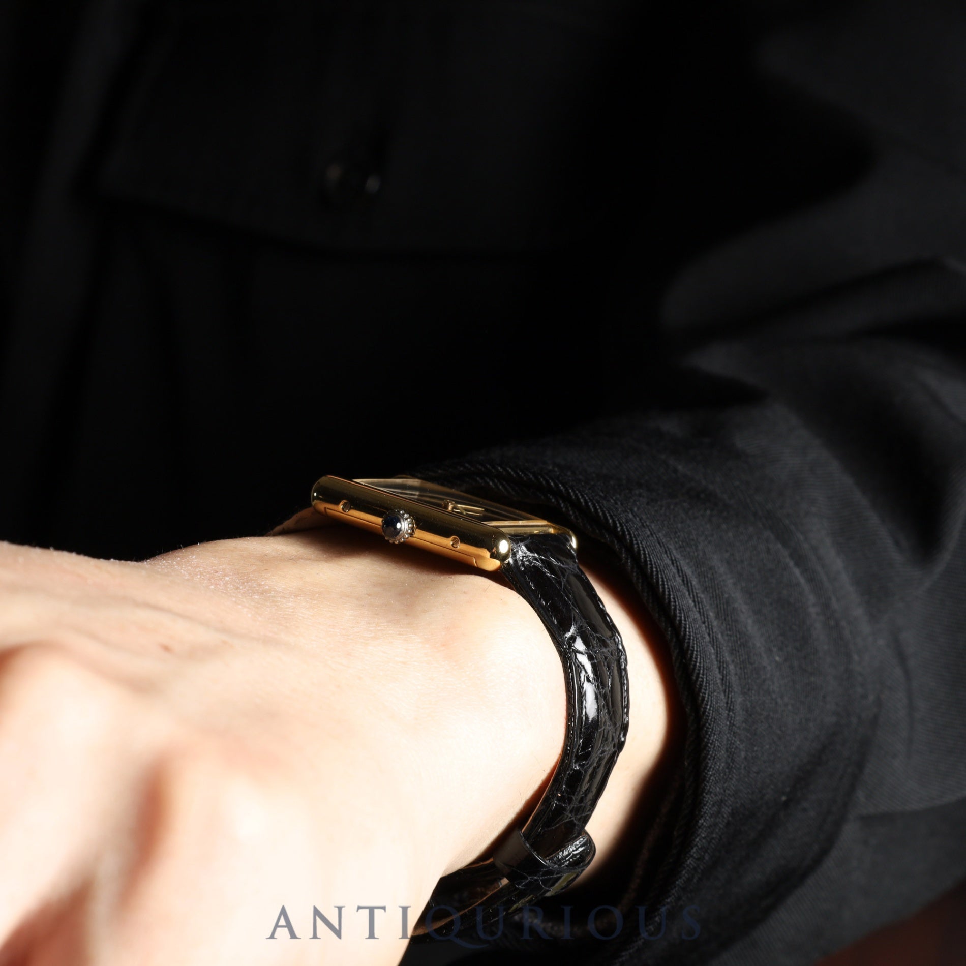 カルティエ マストタンク LM 手巻き Cal.78-1  SV925 革 純正尾錠（GP） オニキス文字盤 1976年頃～1981年頃 オーバーホール済み 新品仕上げ済み