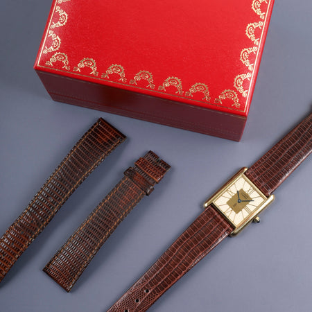 カルティエ マストタンク LM 6 81006 クォーツ 925 革 純正尾錠（GP）クロワゾネ文字盤 箱 カルティエブティックにてコンプリートサービス済み