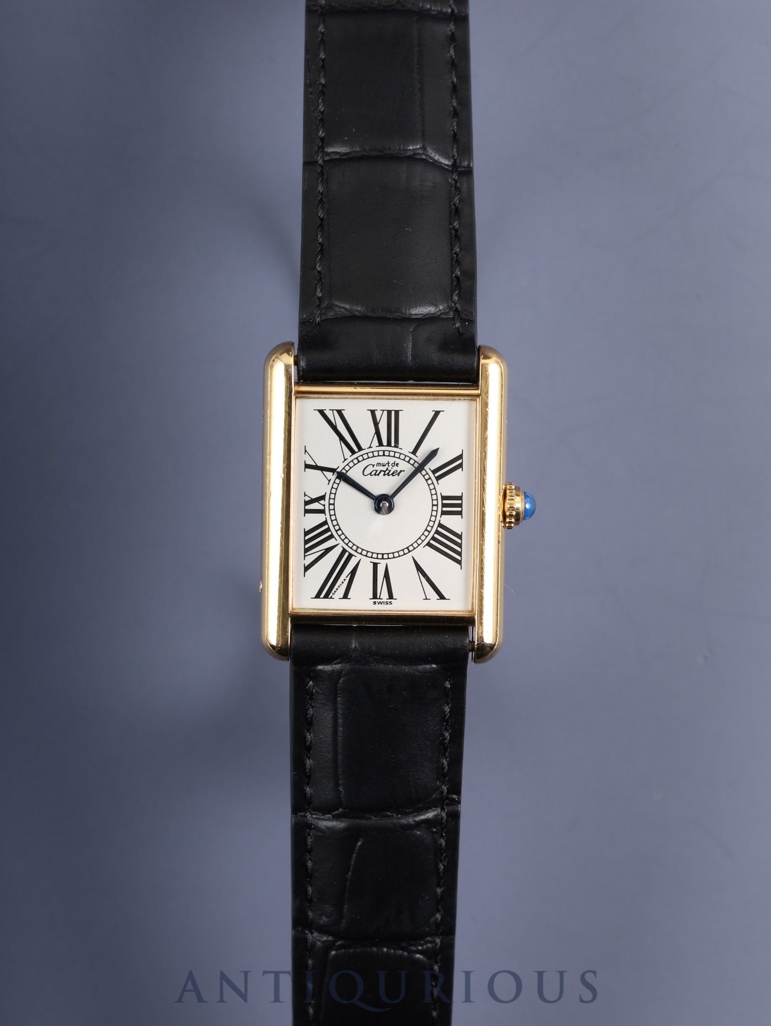 Cartier Must Tank LM W1005554 / 590005 Quartz Caliber 90 SV925 Leather Watch with Genuine D-buckle (GP) Opalescent Dial Overhauled