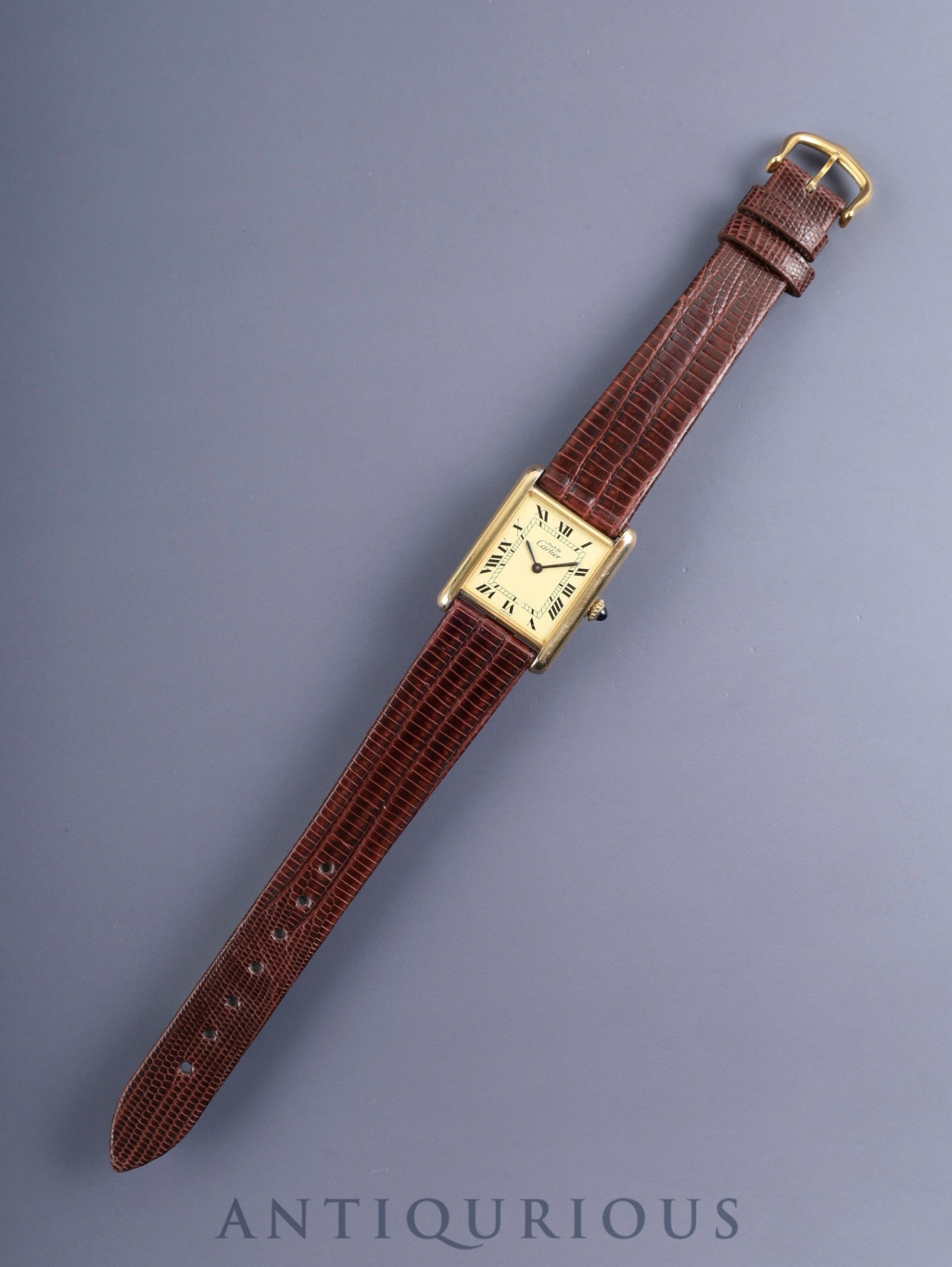 Cartier Must Tank LM, manual winding, Caliber ETA2512-1, SV925, leather, genuine buckle (GP), ivory Roman dial (SWISS markings), circa 1976-early 1980s, overhauled.