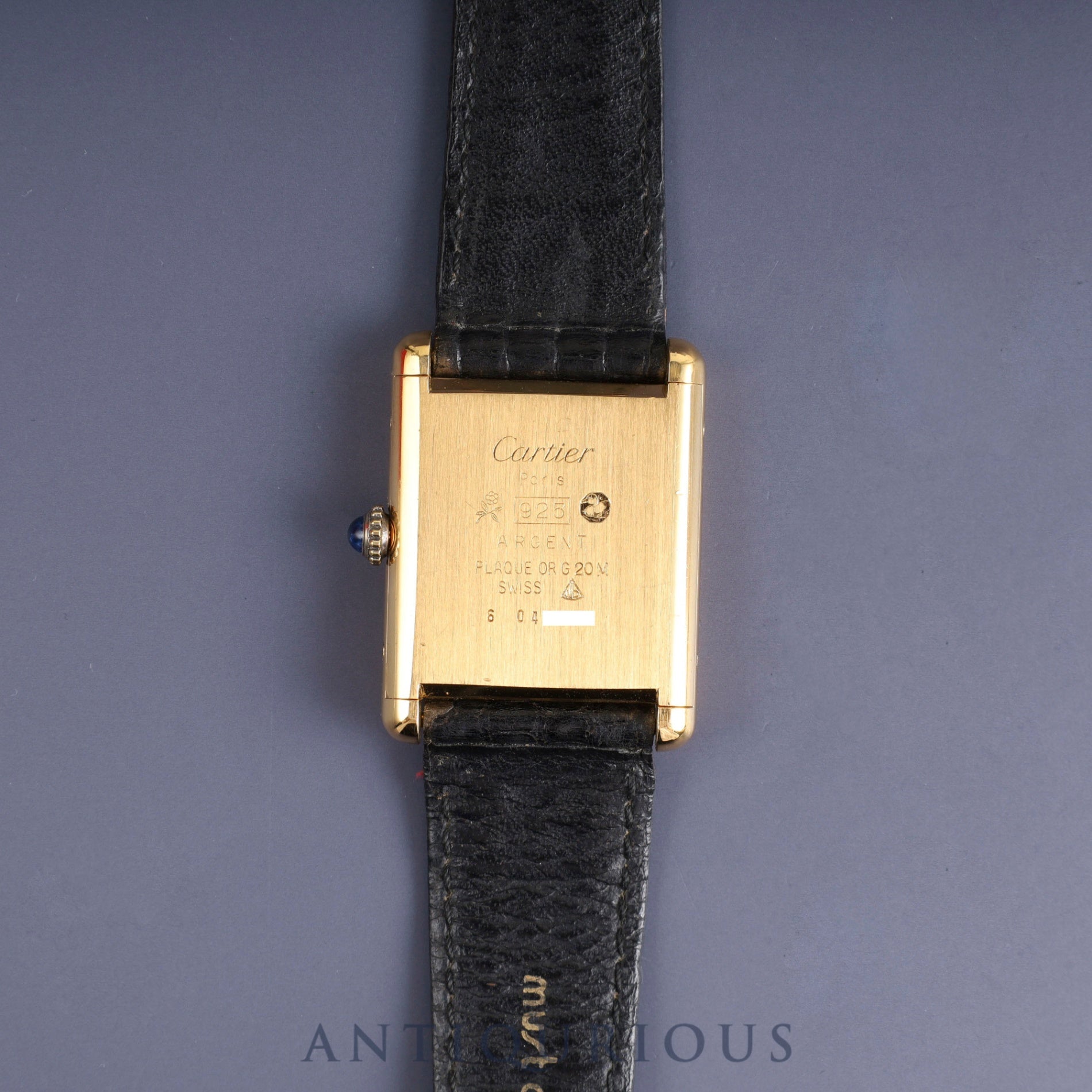 Cartier Must Tank LM Manual Winding Cal. 78-1 SV925 Genuine Leather Strap Genuine Buckle (GP) Black Onyx Dial Circa 1976-1981 Box Overhauled