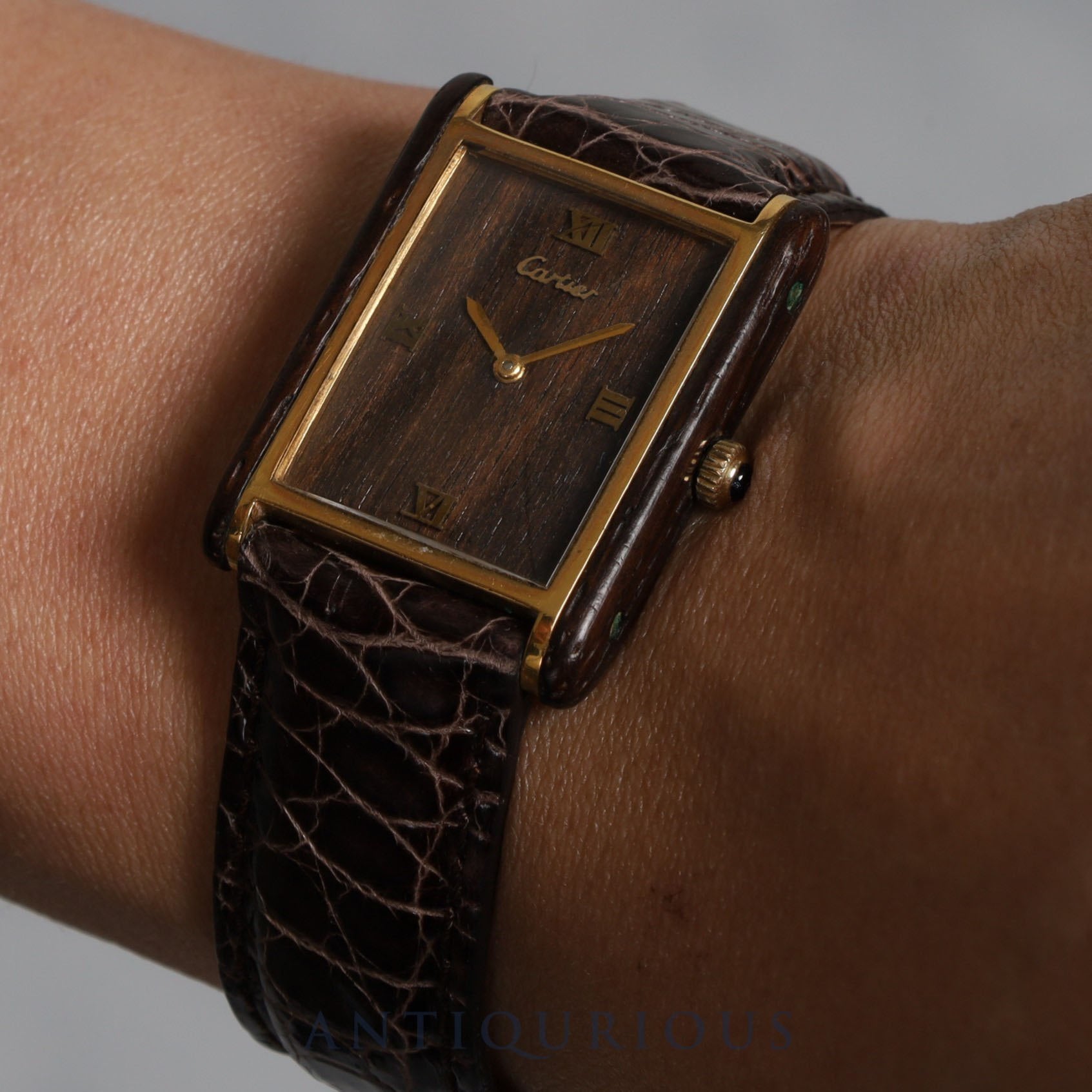 CARTIER ORGANIC TANK WOOD 21611 Manual winding Cal.78-1 GP Leather Wood dial Made between 1975 and 1976 Limited to 3,000 pieces at Cartier boutiques