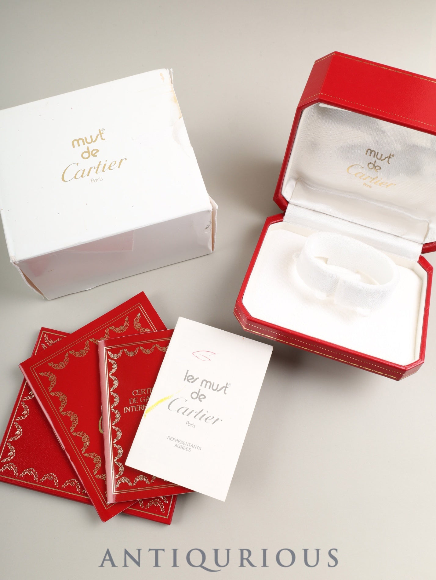 カルティエ マストコリゼ W1009954 / 1902 クォーツ Cal.90.06 SV925 革 純正Dバックル（GP） ホワイト飛びローマン文字盤 箱 冊子 保証書（1996年）オーバーホール済み