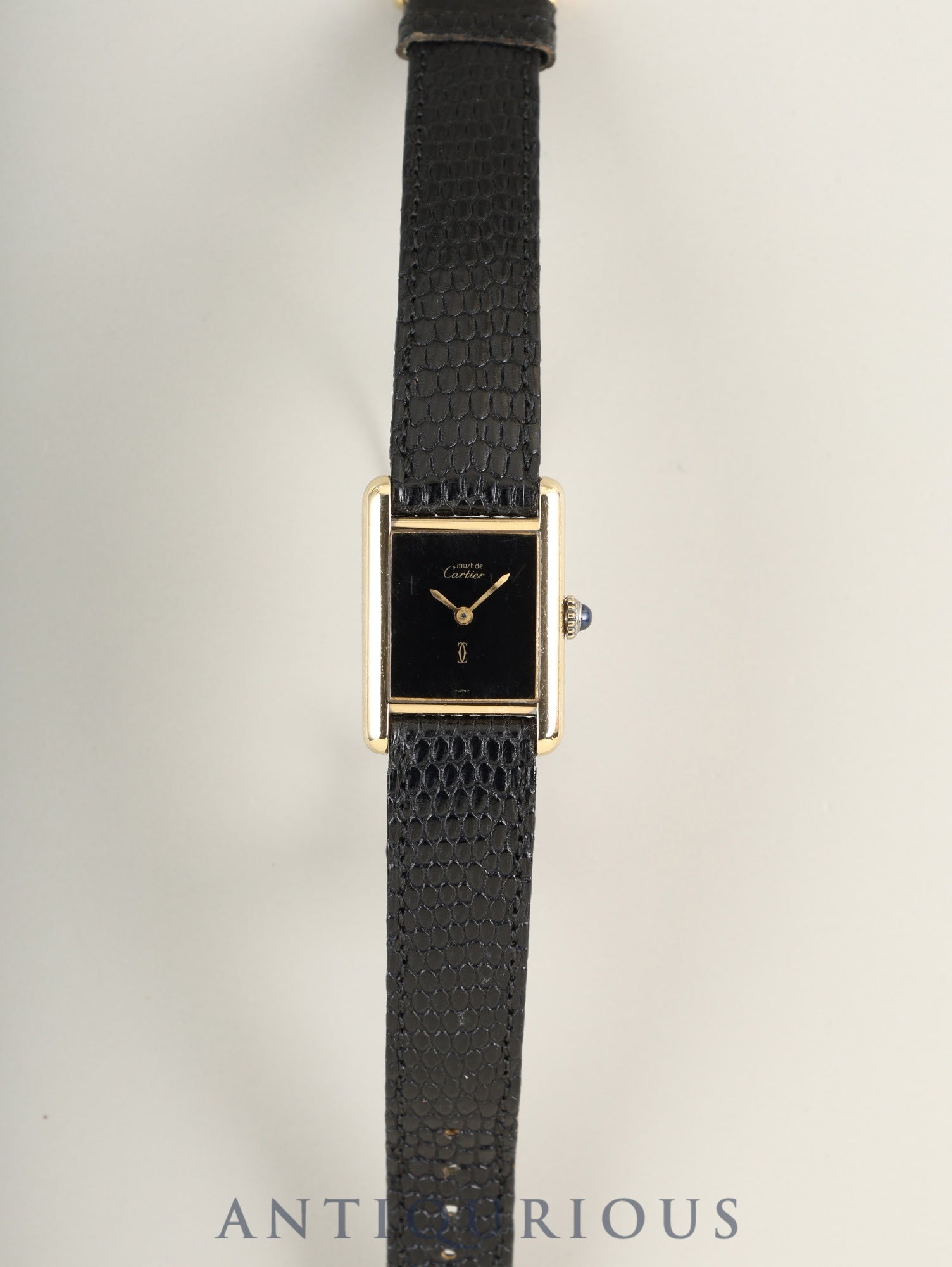 Cartier Must Tank SM Manual winding Cal.78-1 SV925 Original leather strap Original pin buckle Onyx dial (SWISS表記) Overhauled