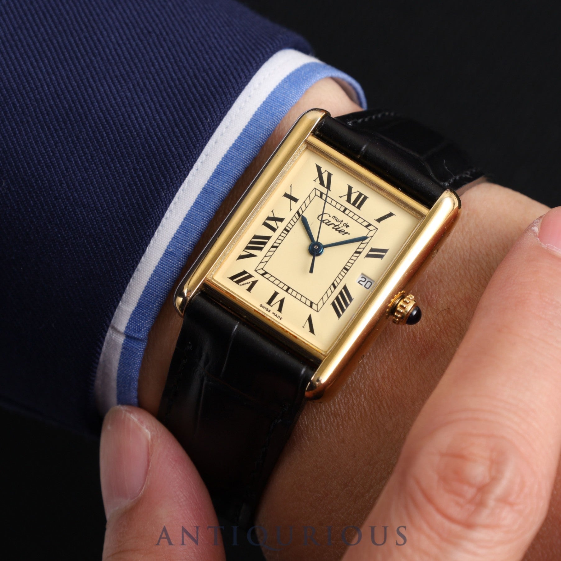 Cartier Must Tank GM (XL) W1017454 / 2413 Quartz Cal.687 SV925 Leather Genuine Buckle (GP) Ivory Roman Dial Overhauled