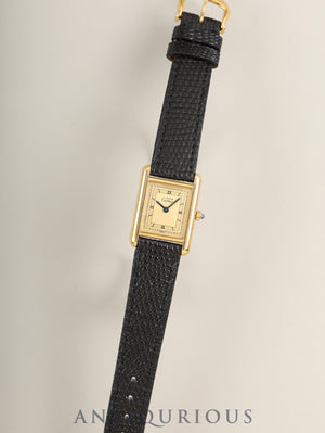 Cartier Must Tank SM 84918723 / 3 66001 Quartz Cal.66 SV925 Leather Genuine Pin Buckle (GP) Champagne Dial with Exploding Roman Numerals (SWISS表記) Overhauled