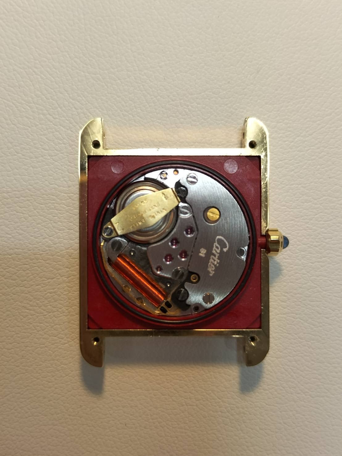 カルティエ マストタンク LM 6 81006 クォーツ Cal.81 SV925 革 純正ピンバックル（GP）ガーネットクロワゾネ文字盤（SWISS表記）箱 タグ オーバーホール済み