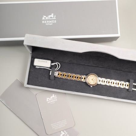 エルメス クリッパー 51.03 クォーツ Cal.- SS/GP SS/GP  アイボリー文字盤 箱 冊子 保証書（1992年）オーバーホール済み