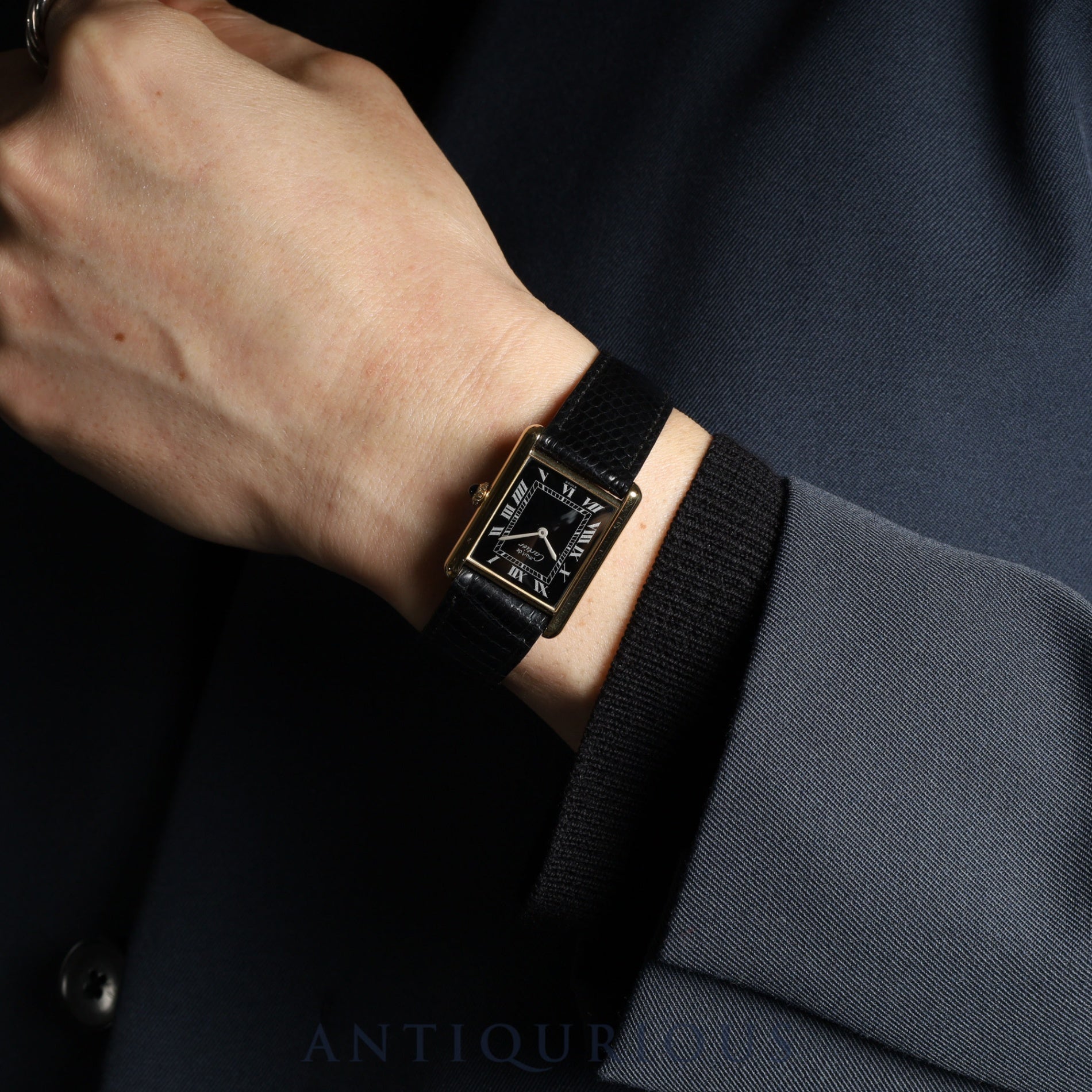 Cartier Must Tank LM Manual Winding SV925 Genuine Leather Strap Genuine Buckle (GP) Black Roman Dial Overhauled