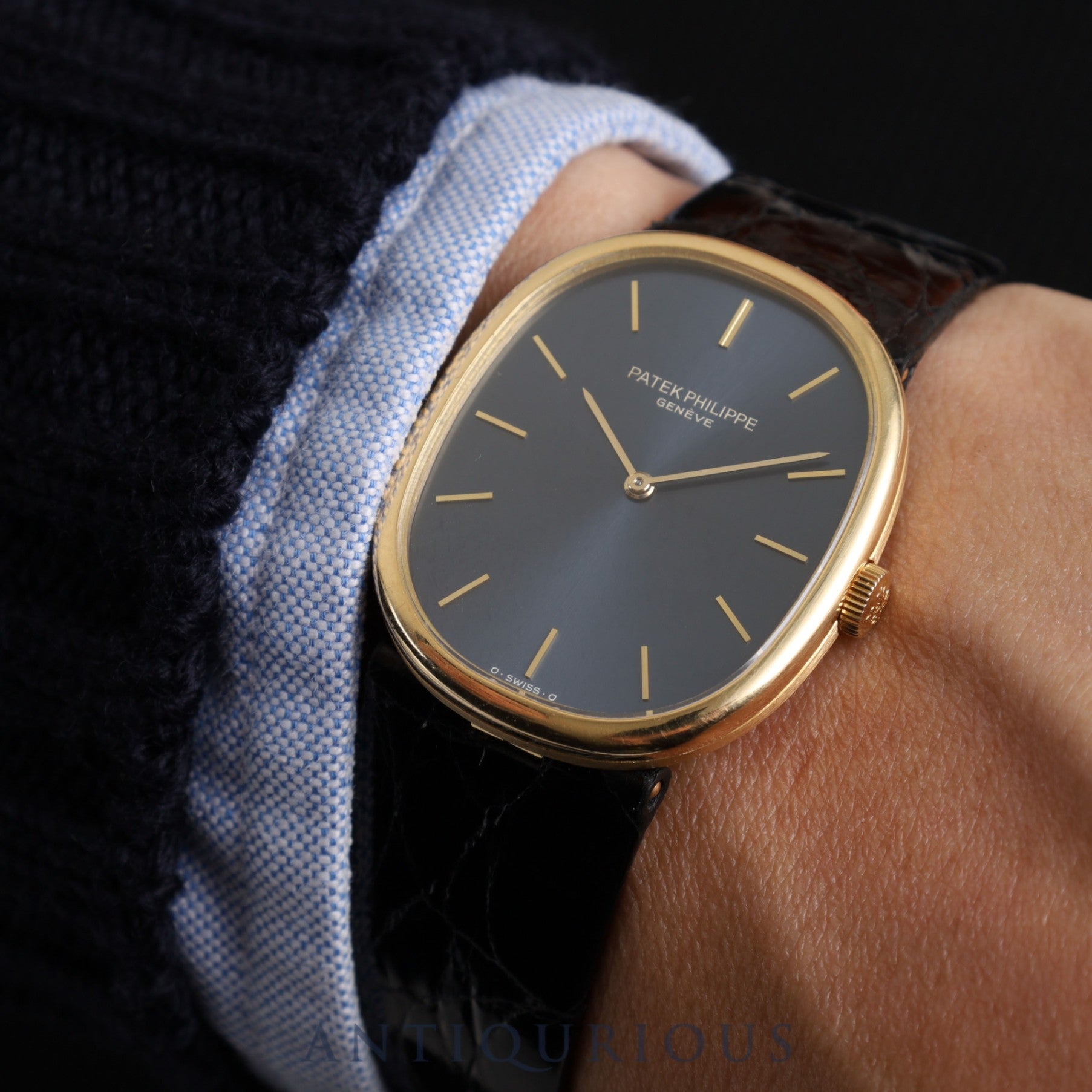 Patek Philippe Golden Ellipse 3848 Manual winding Cal.215 750 Leather Genuine buckle (750) Blue dial Overhauled