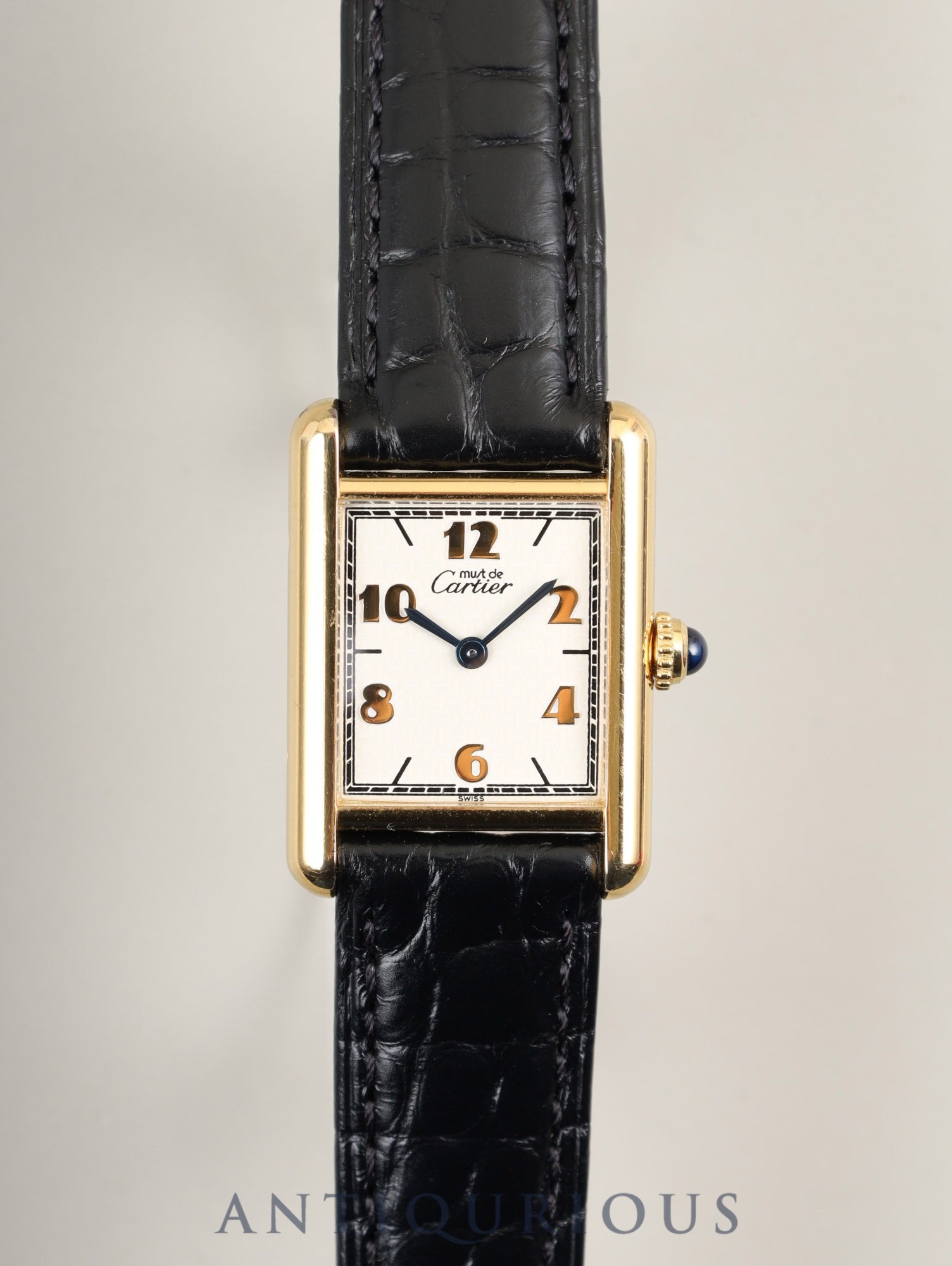 カルティエ マストタンク SM 5057001 クォーツ Cal.057  SV925 革  純正尾錠（GP）飛びアラビアCC文字盤（SWISS表記） オーバーホール済み