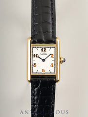 Cartier Must Tank SM 5057001 Quartz Caliber 057 SV925 Leather Strap with Genuine GP Buckle, Arabic CC Dial (SWISS Marking), Overhauled