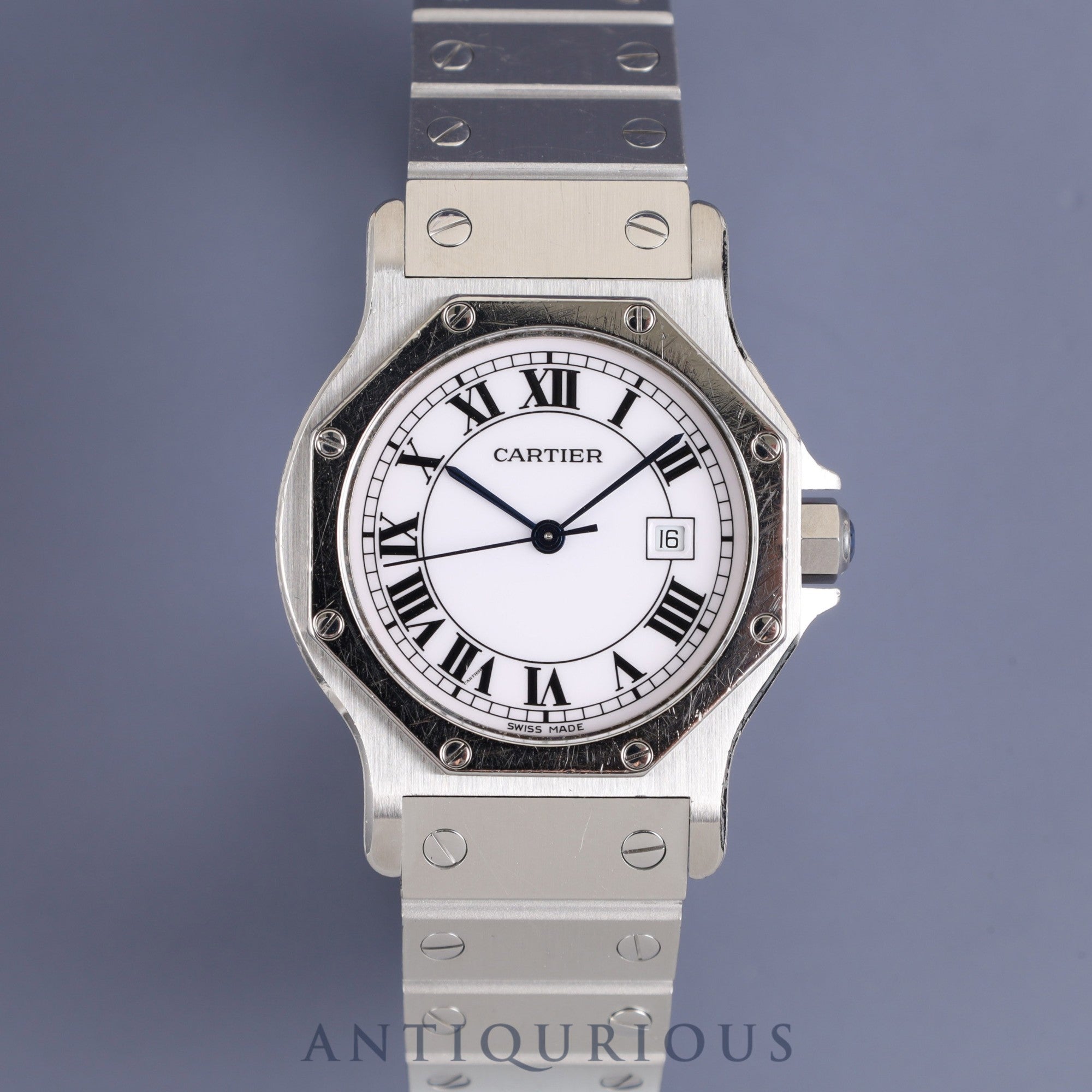 Cartier Santos Octagon LM 2965 Automatic SS SS White Roman Dial Box Warranty (no date) Complete service (full maintenance) completed at Cartier boutique