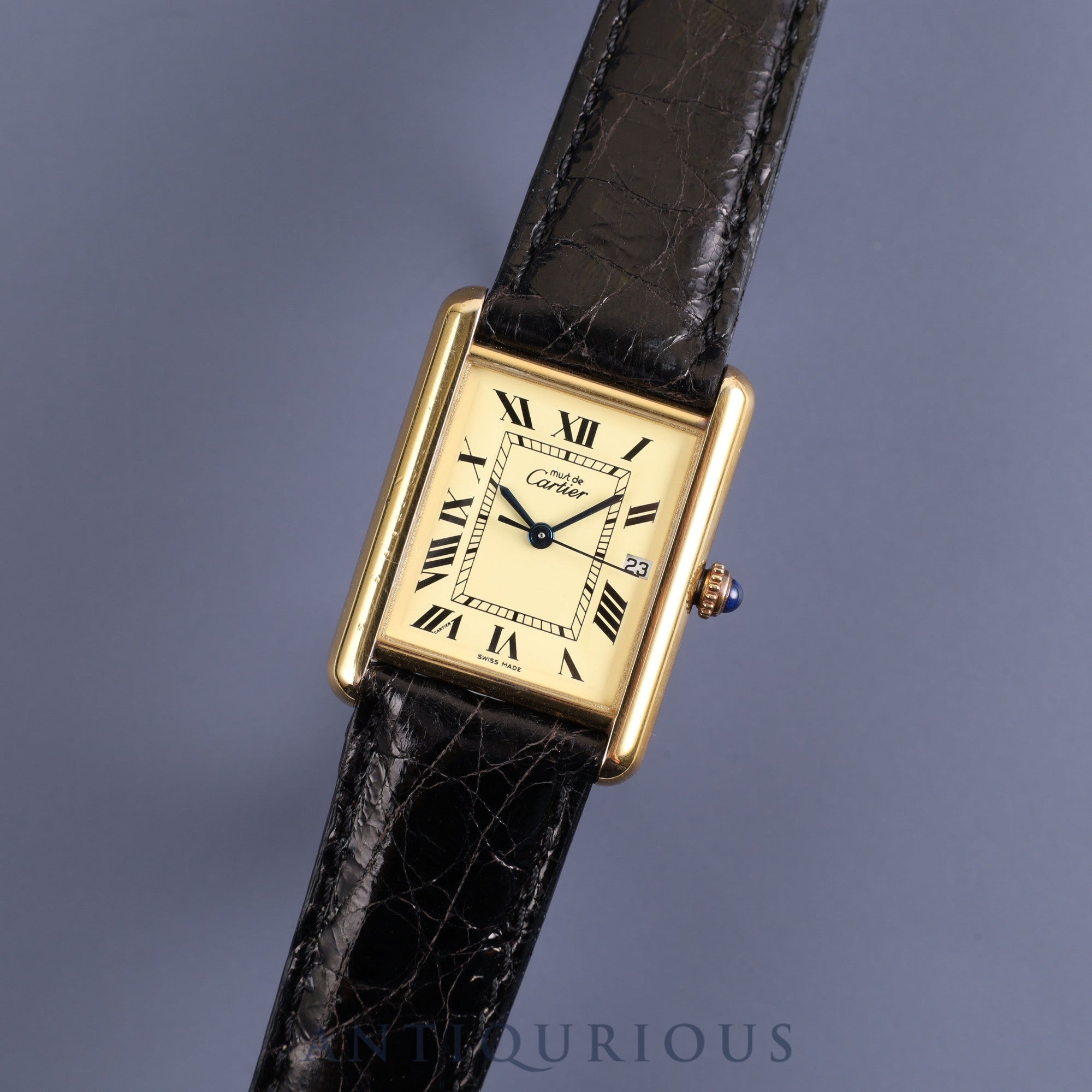 Cartier Must Tank GM (XL) W1017454 / 2413 Quartz Cal.687 925 Leather Ivory Roman Dial Circa 1990-2004 Box Overhauled