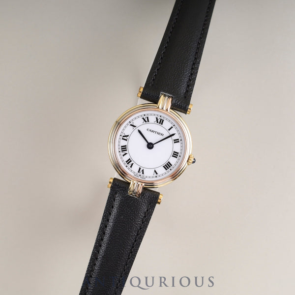 Cartier Vendôme VLC SM Trinity 81004 Quartz 750 Leather Watch with Genuine GP Buckle, White Roman Dial, Completely Serviced at a Cartier Boutique