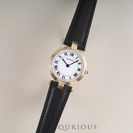 Cartier Vendôme VLC SM Trinity 81004 Quartz 750 Leather Watch with Genuine GP Buckle, White Roman Dial, Completely Serviced at a Cartier Boutique