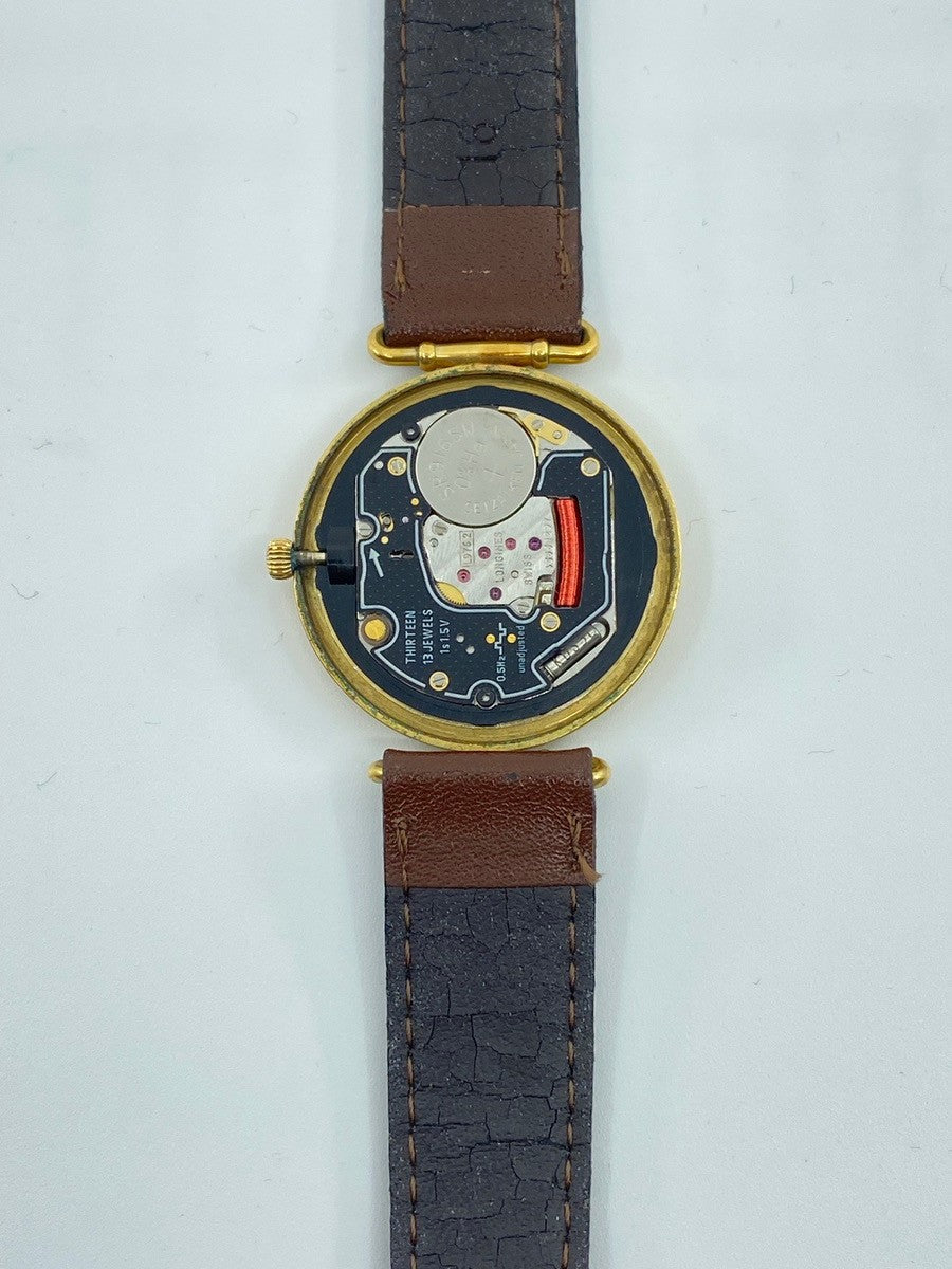 Longines 150th Anniversary Model 976.5162 Quartz Caliber L976.2 Stainless Steel/GP Leather Strap with Genuine GP Buckle, White and Gold Dial, Overhauled