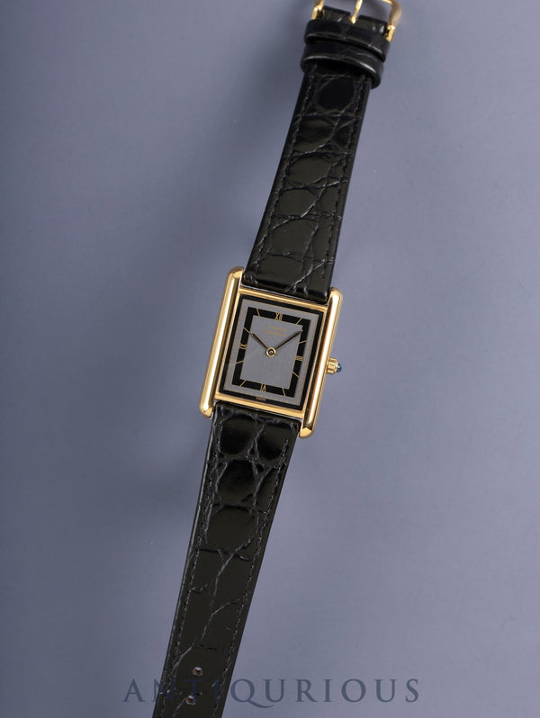 Cartier Must Tank LM 681006 Quartz Caliber 81 SV925 Leather Strap with Genuine GP Buckle, Gray Roman Dial (SWISS Marking), Overhauled