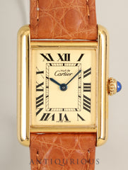 Cartier Must Tank MM 2415 Quartz Cal.057 SV925 Leather Genuine D-Buckle (GP) Ivory Roman Dial (SWISS MADE marking) Overhauled