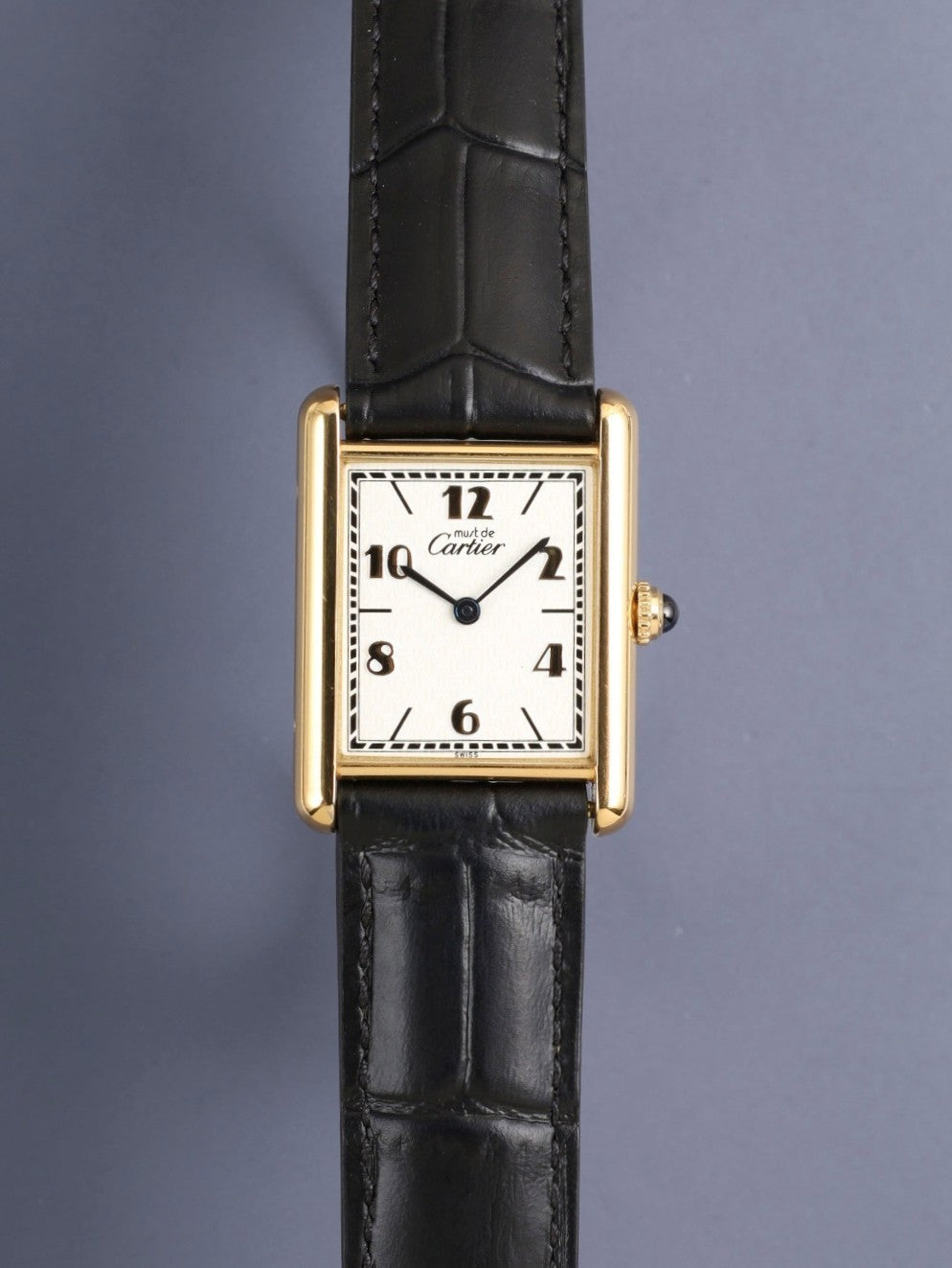 カルティエ マストタンク LM 590005  クォーツ Cal.90 SV925 革 純正Dバックル（GP）飛びアラビアCC文字盤（SWISS表記）オーバーホール済み