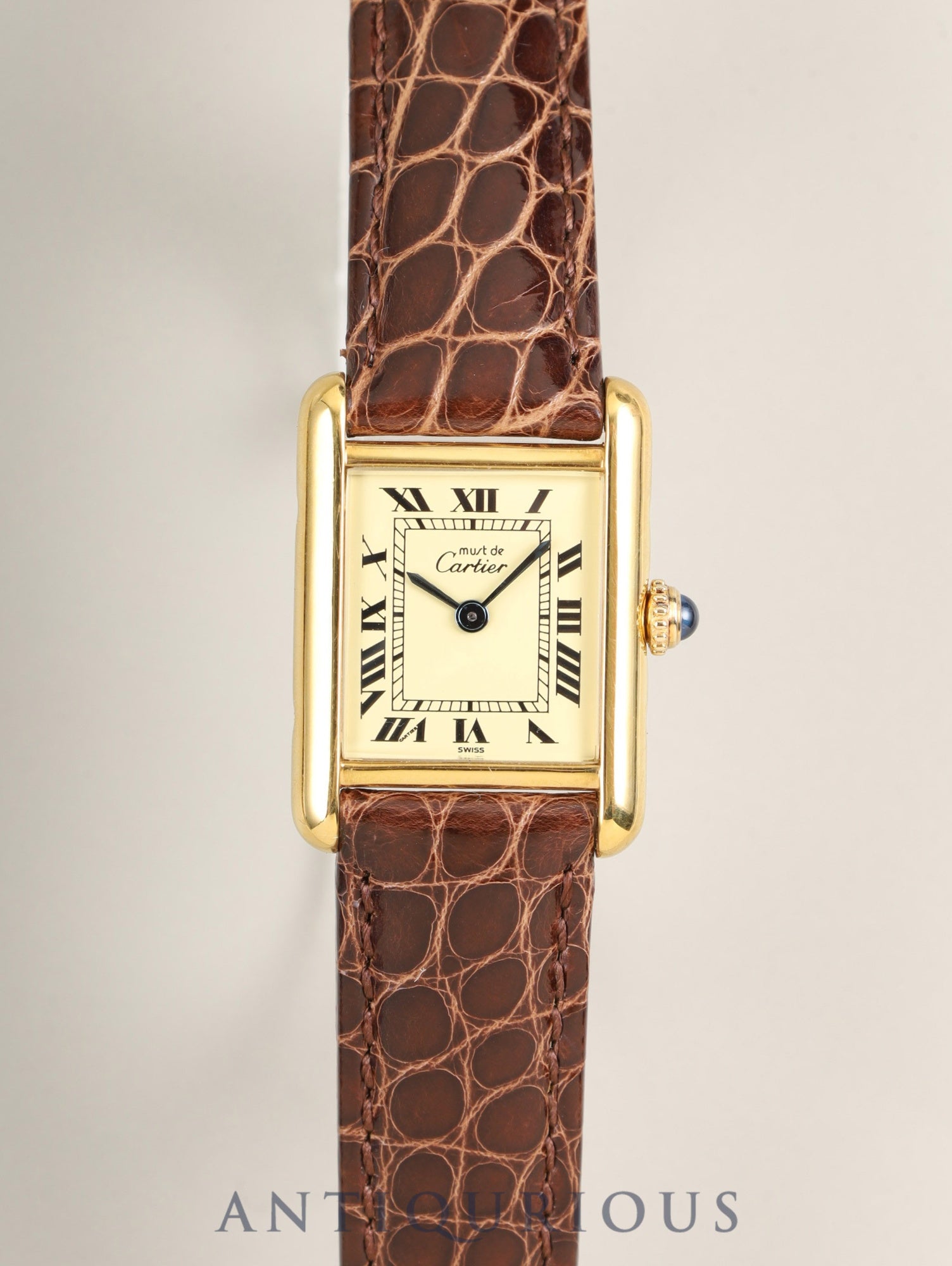 Cartier Must Tank SM 5057001 Quartz Cal.057 SV925 Leather Genuine D-Buckle (GP) Ivory Roman Dial (SWISS marking) Warranty (1989) Overhauled